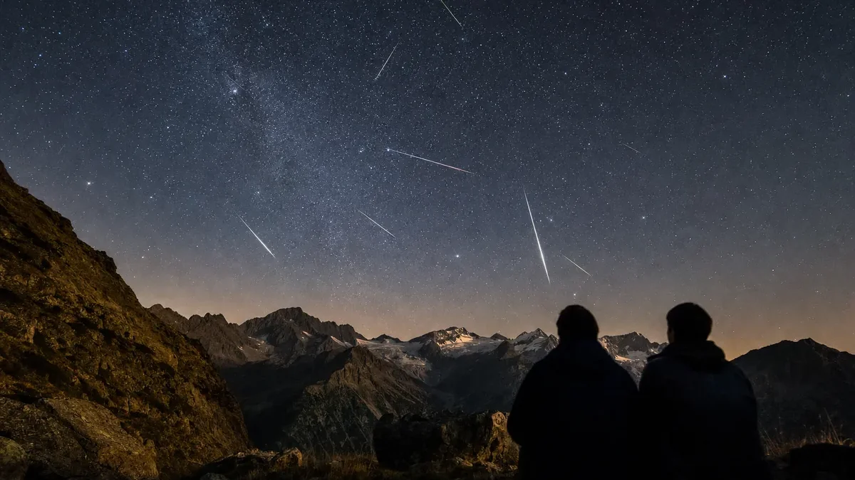 Sciame meteorico delle Perseidi su un cielo stellato