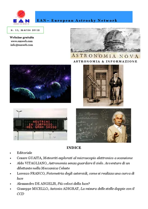 Copertina di Astronomia Nova numero 11, Marzo 2012