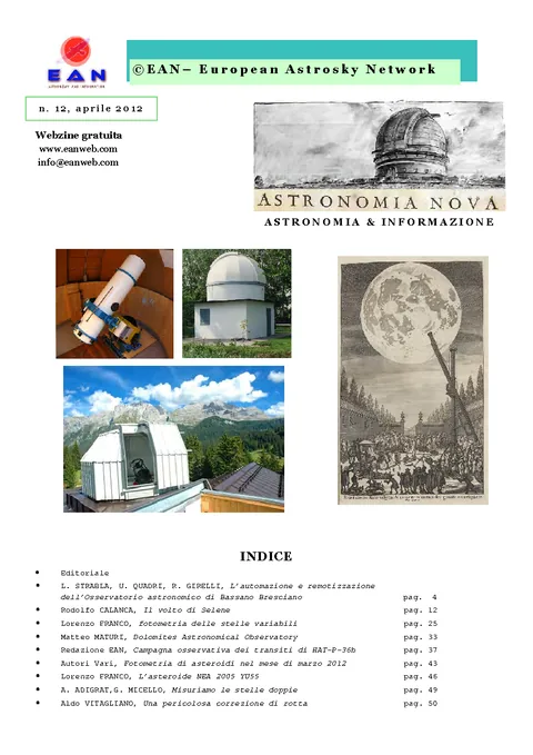 Copertina di Astronomia Nova numero 12, Aprile 2012