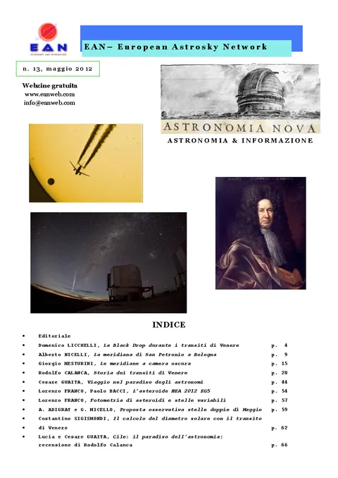 Copertina di Astronomia Nova numero 13, Maggio 2012