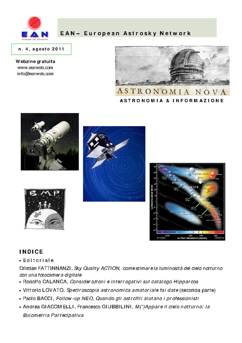 Copertina di Astronomia Nova numero 4, Agosto 2011